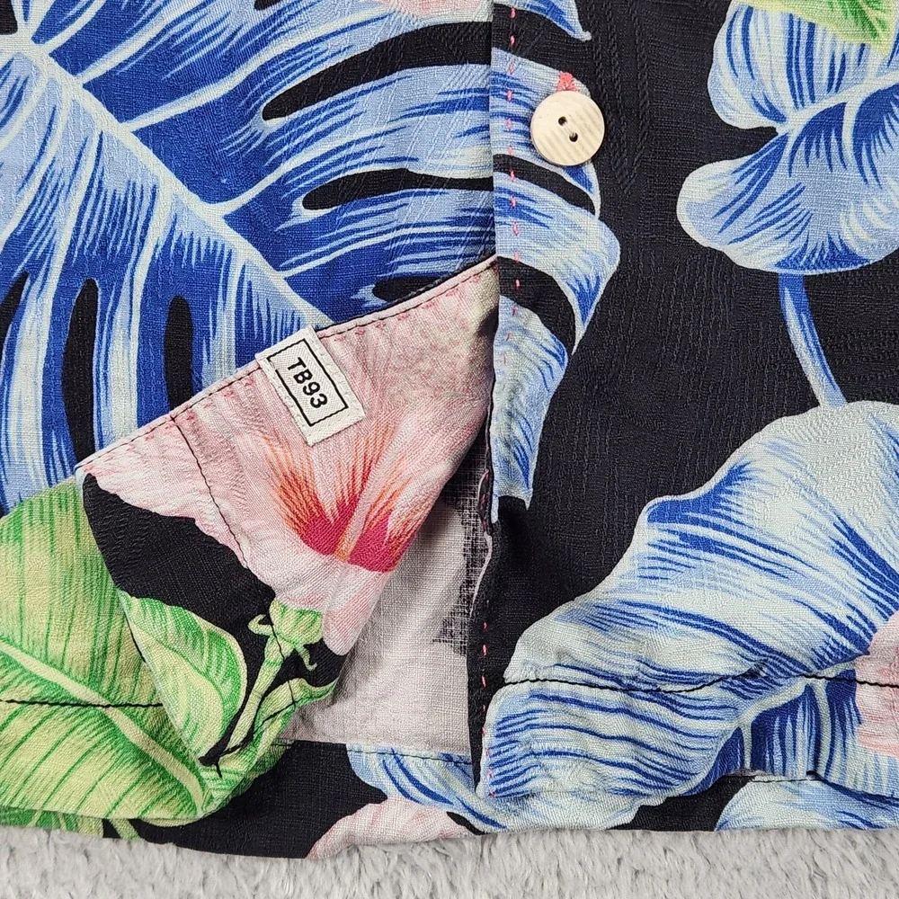 Tommy Bahama Silk Shirt Mens Large Tropical Floral Hawaiian Button Up Black - Picture 5 of 12